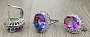 Комплект "Илона" фианит "турмалин" фиолетово - голубой покрытие родий, размеры кольца: 17, 18, 19, 20