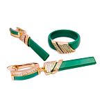 Комплект с фианитами "Кортни", керамика светло-зеленая с покрытием под золото, размеры кольца:17, 18, 19, 20